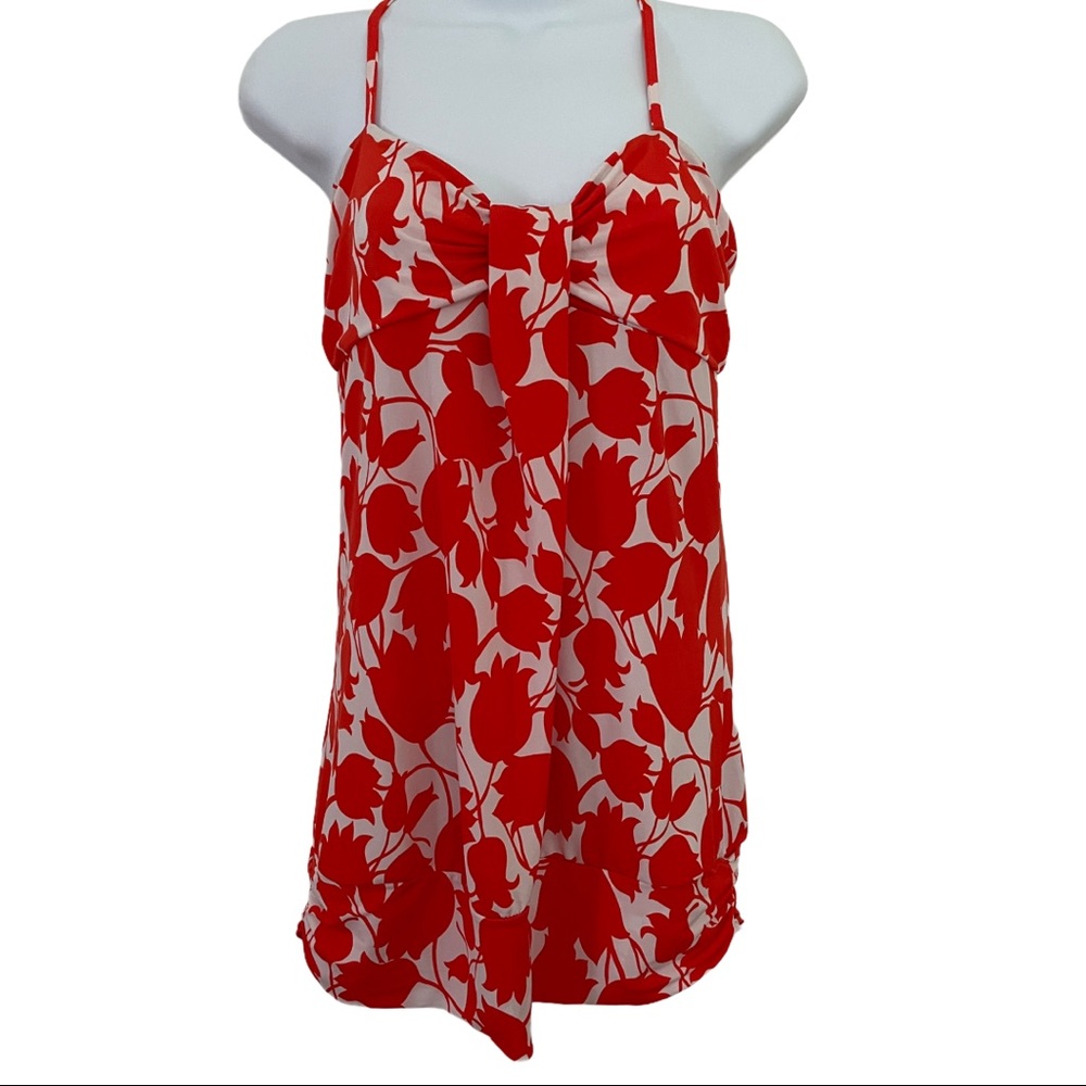 Top Cami Ruch hem  Sides Floral Twist drape front Spaghetti Strap